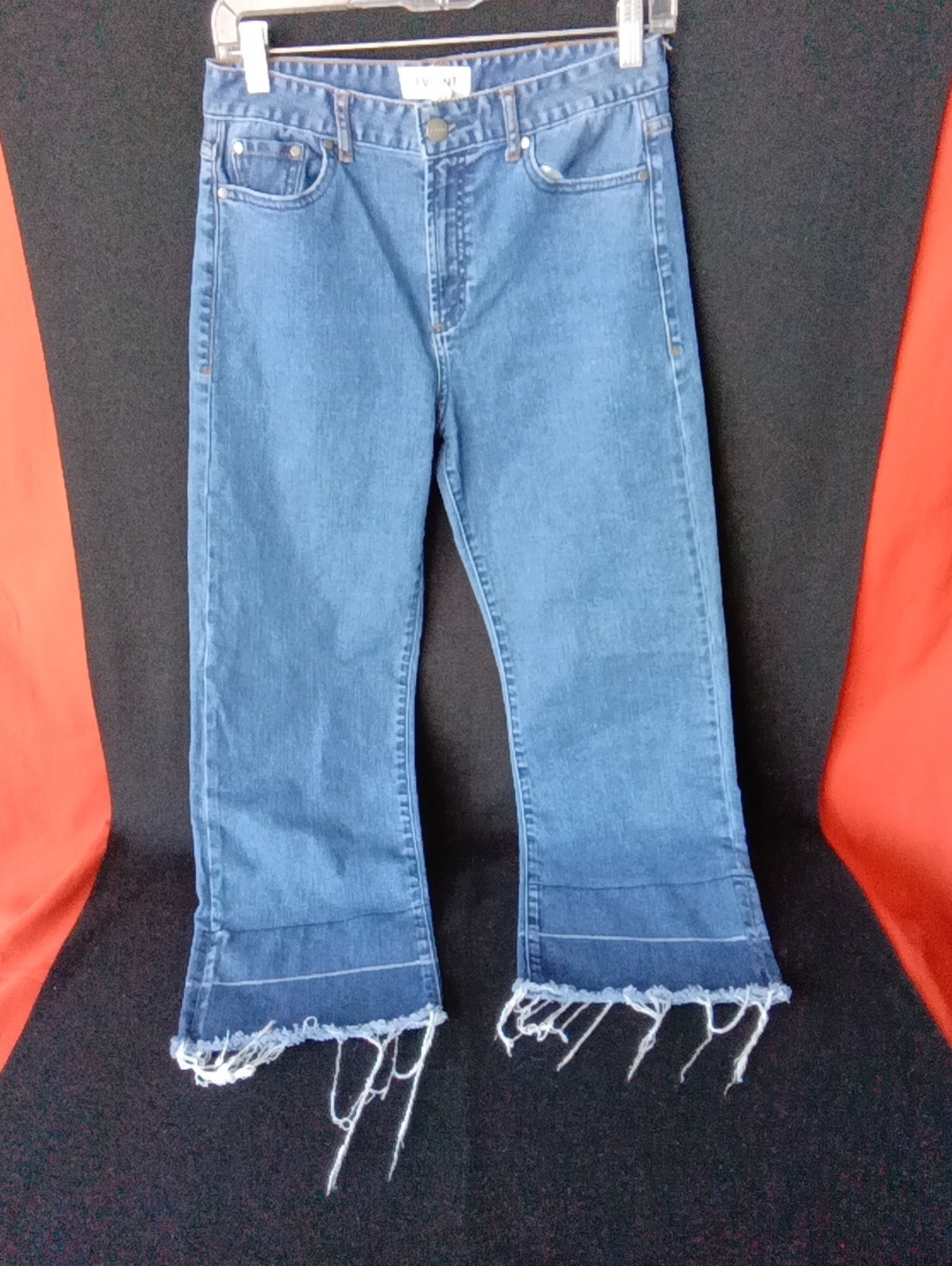 Women's Blue Wide-Leg Raw Hem Jeans